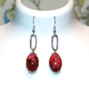 Dangle earrings with large red and black glass beads ED-10-010